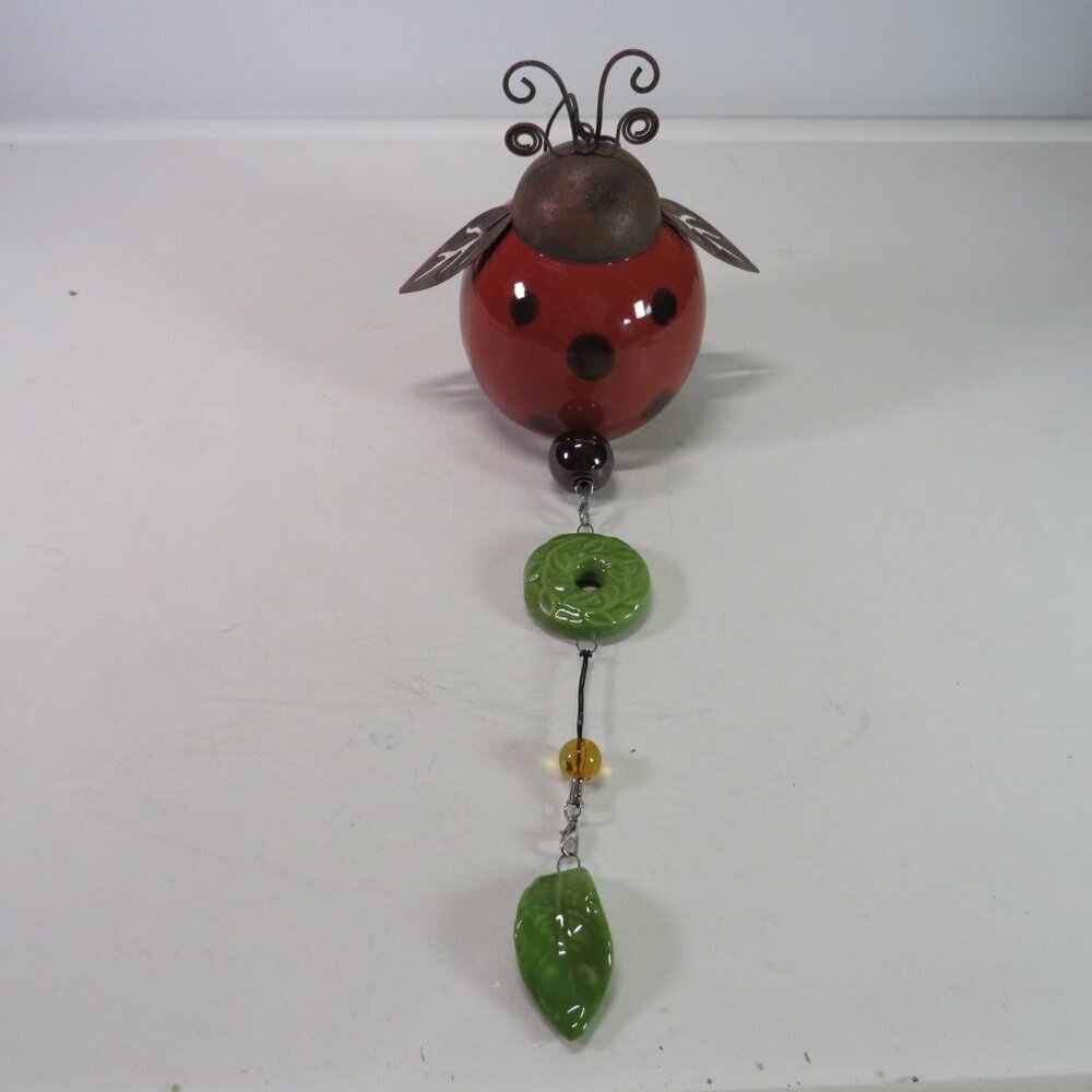 Ladybug Ceramic & Metal wind chime NO SOUND w ceramic accessories 16"